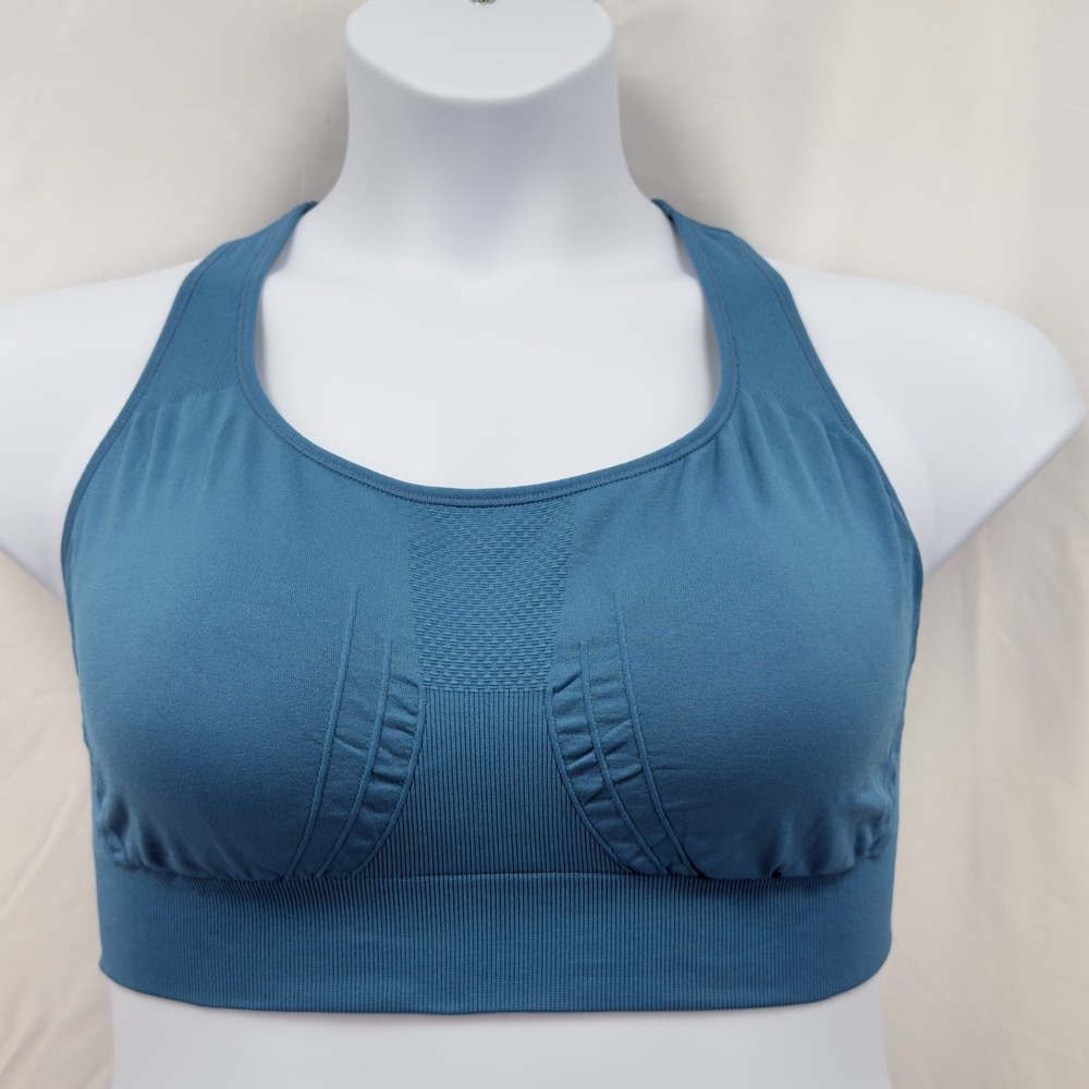 NowSunday Sports Bra 2XL Teal Seamless Racerback Sewn-In Pads Wireless 1145